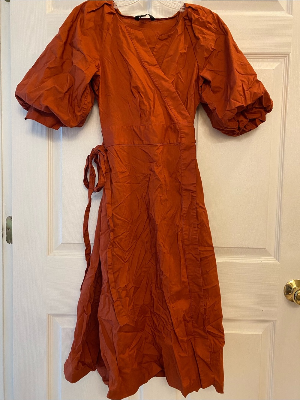 Banana Republic Rust Orange Puff-Sleeve Wrap Midi Dress